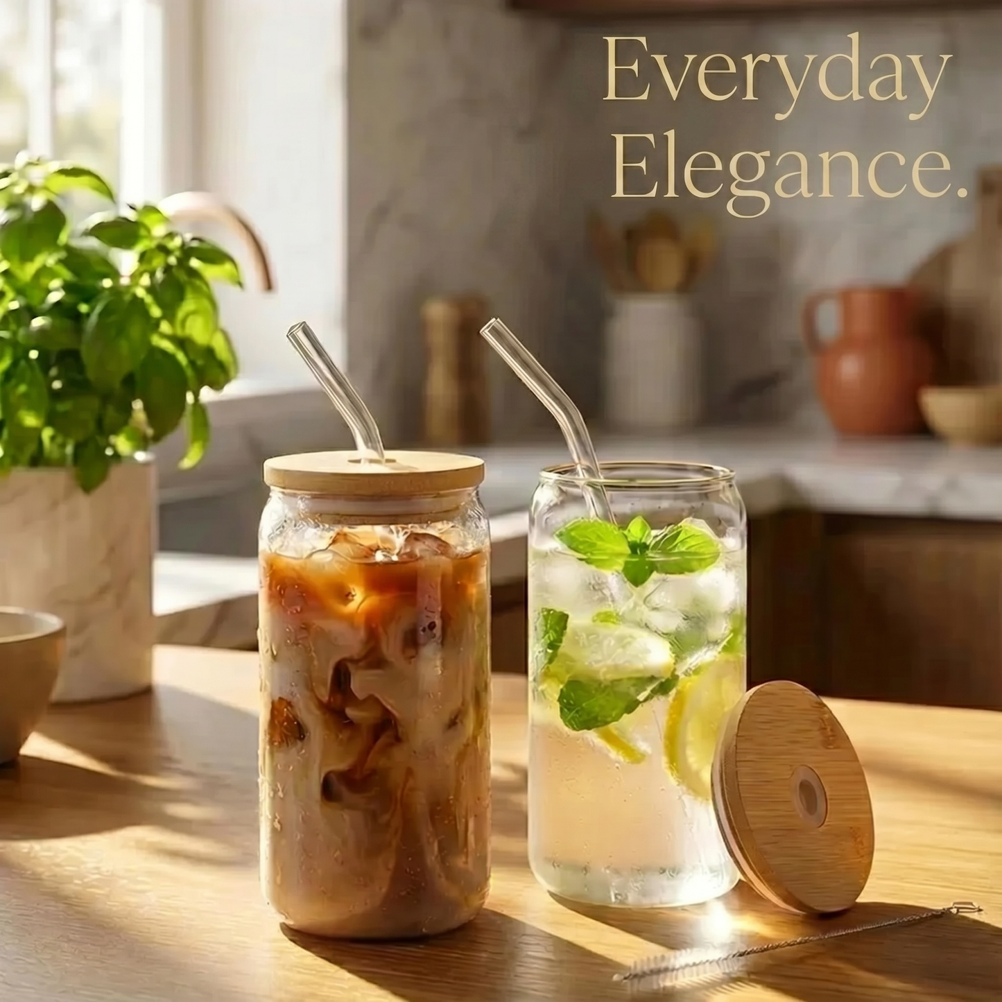 Premium glassware set made of glass and bamboo