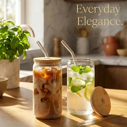 Premium glassware set made of glass and bamboo