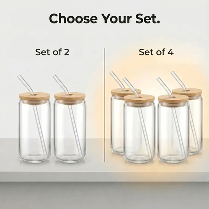 Premium glassware set made of glass and bamboo