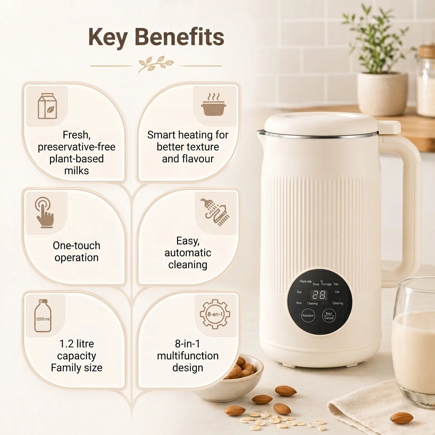 VitaMixia - 8-in-1 Multifunctional Maker for Making Plant-Based Milk, Juices & Much More